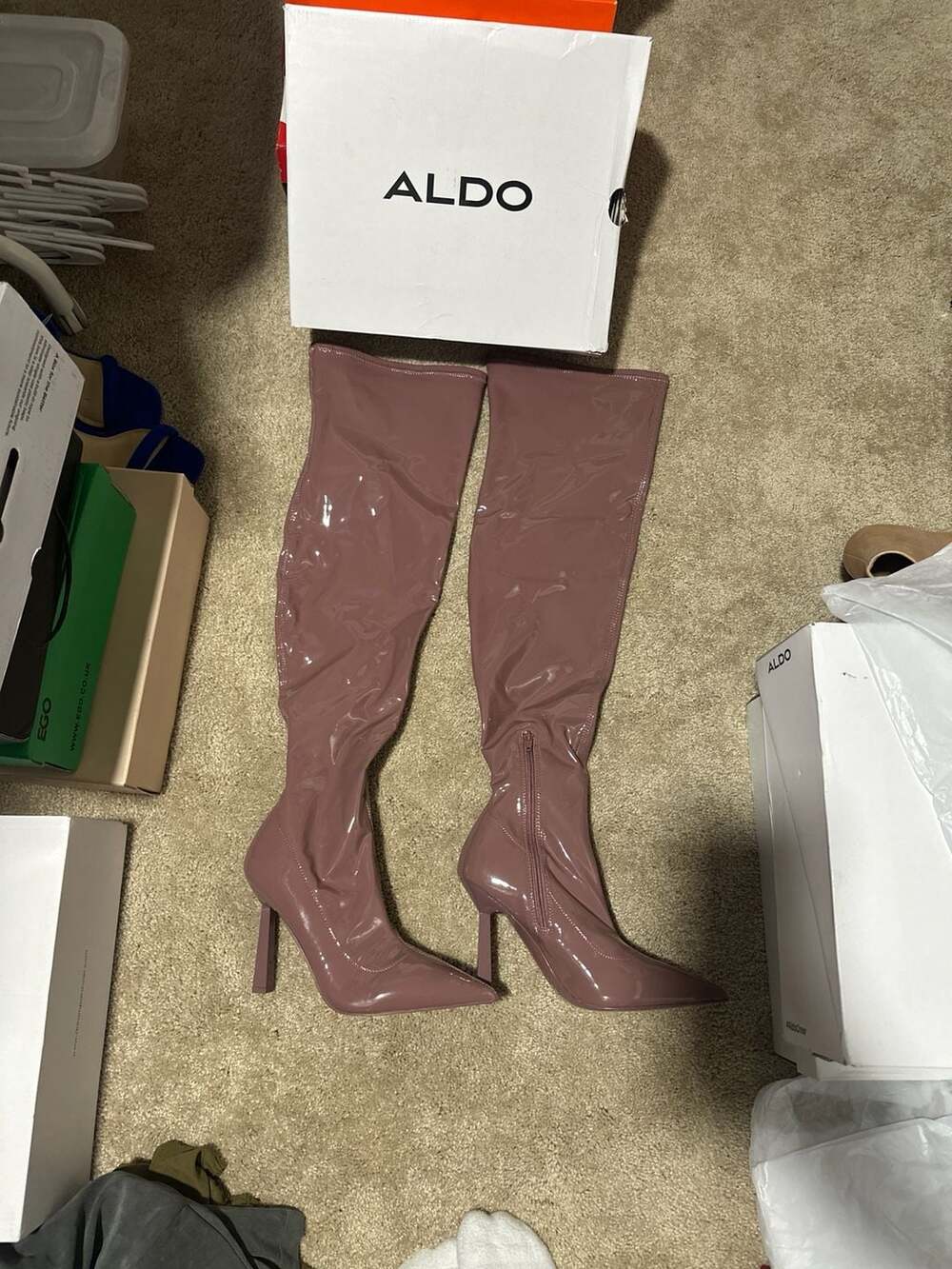 New Aldo Nella Mauve Pink Patent Thigh High Over-the-Knee Boots